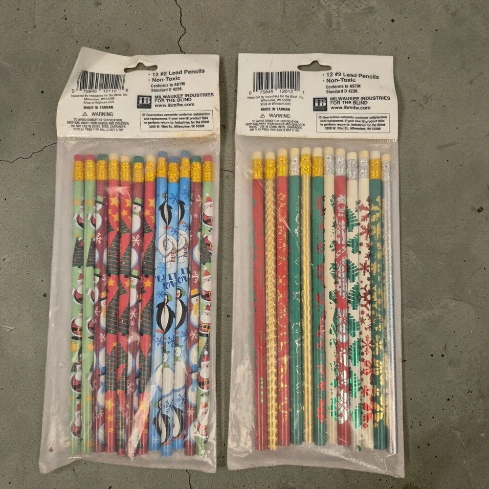 Vintage‎ Christmas Pencils Lot Santa Snowman Holiday School Party #2 Lead